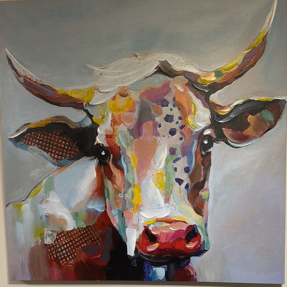 Colorful Abstract Cow Canvas Art
